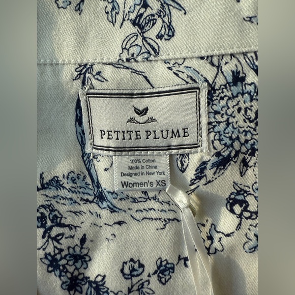 PETITE PLUME Women's Twill Long Sleeve Short Set in Timeless Toile NWT - Picture 10 of 10